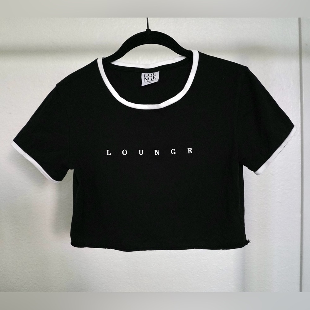 LOUNGE Black and White Logo Crop Top (Size S)